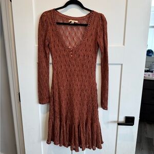Vintage Free People Terracotta Long Sleeve Dress